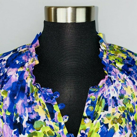 Apt 9 Womens Small S Abstract Watercolor Print Popover Fitted Front Waist Top - Picture 4 of 8